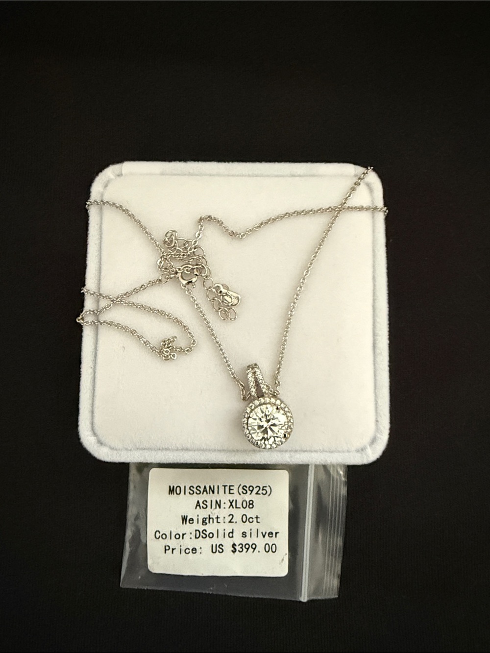 Moissanite Halo Necklace in Solid Silver - 2.0ct